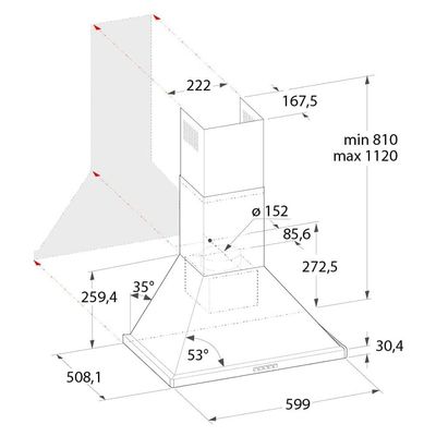 Ariston Built-In Canopy Chimney Hood 60cm AHPN64LMX Silver